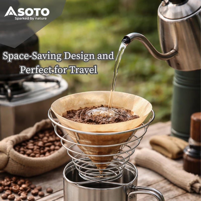 SOTO Compact Helix Coffee Maker - Portable Stainless Steel Pour Over Coffee Dripper for Travel, Camping, Bikepacking, and Home - Lightweight, Foldable, and Eco-Friendly Design - Image 3
